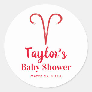 Sticker Rond ARIES L'Astrologie Rouge Bélier Baby shower Zodiaq