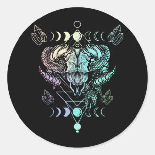 Sticker Rond Aries Serpent crâne Wicca Crescent Occulte Goth Lu