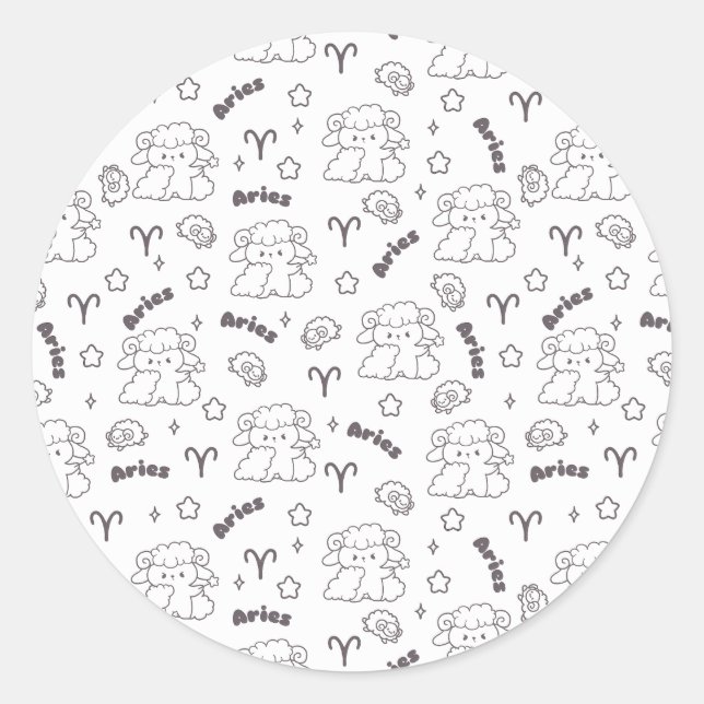 Sticker Rond Aries Zodiac Elegance - Art Line Bunny & Ram (Devant)