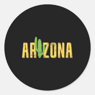 Sticker Rond Arizona Cactus Retro Saguaro Cactus Vintage Amour