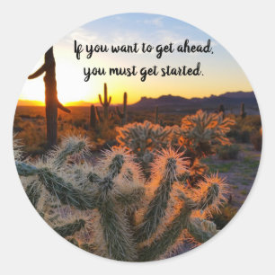 Sticker Rond Arizona Desert Sunset Cactus Inspiration Dire