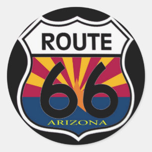 Sticker Rond Arizona Drapeau Route 66 Shield