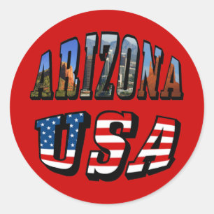 Sticker Rond Arizona Picture et USA Flag Text