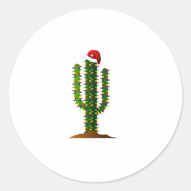 Sticker Rond Arizona Saguaro Cactus lumières de Noël (Devant)