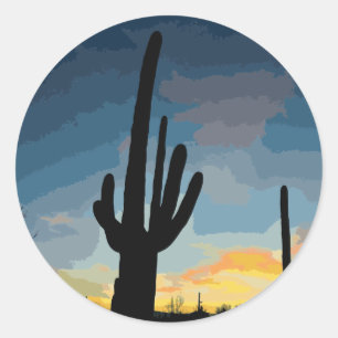 Sticker Rond Arizona Saguaro Cactus Sunset sud-ouest