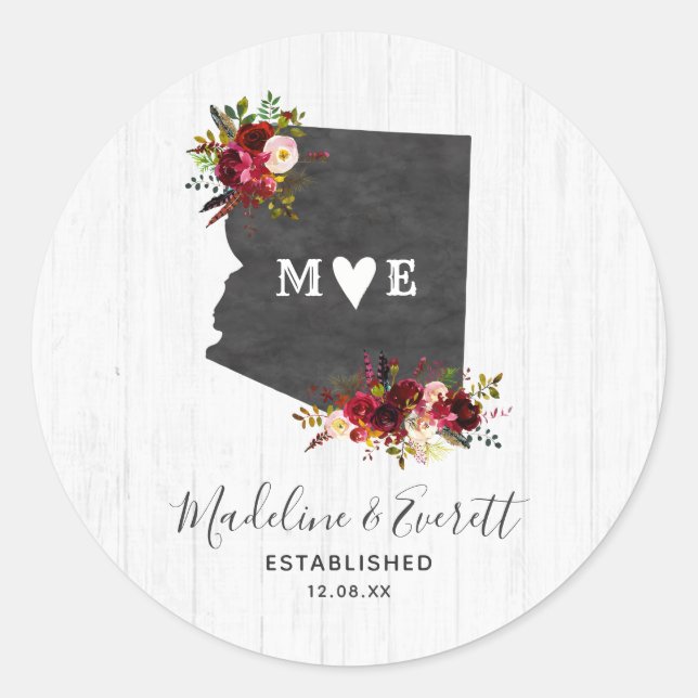 Sticker Rond Arizona State Destination Russe Monogram Mariage (Devant)