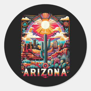 Sticker Rond Arizona State Shirt Az Retro Desert Cactus Famille