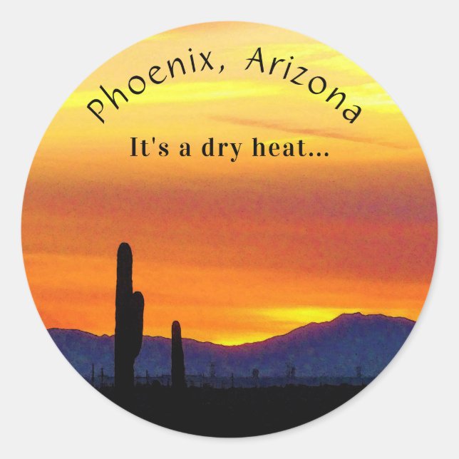 Sticker Rond Arizona Sunset Orange Saguaro Cactus Chaleur sèche (Devant)