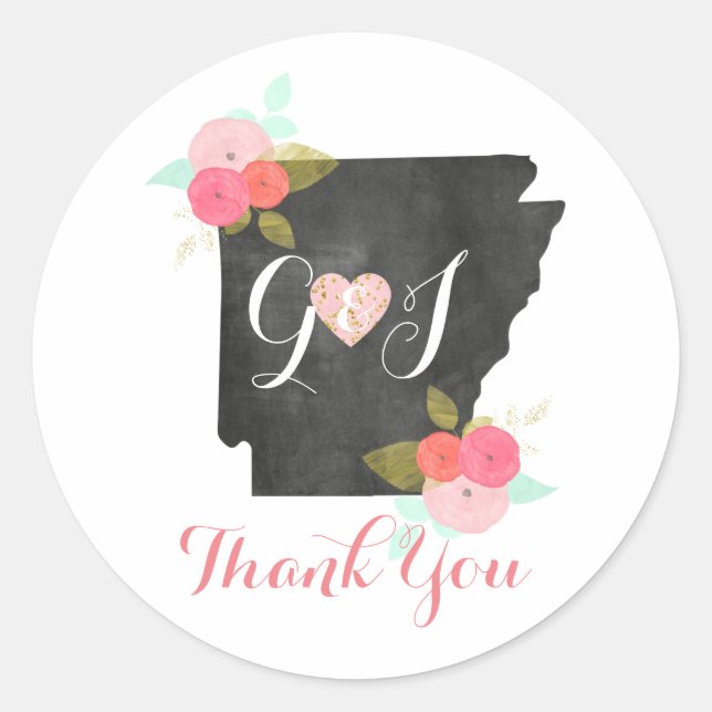 Sticker Rond Arkansas Etat Monogramme Mariage Favoriser Merci (Devant)