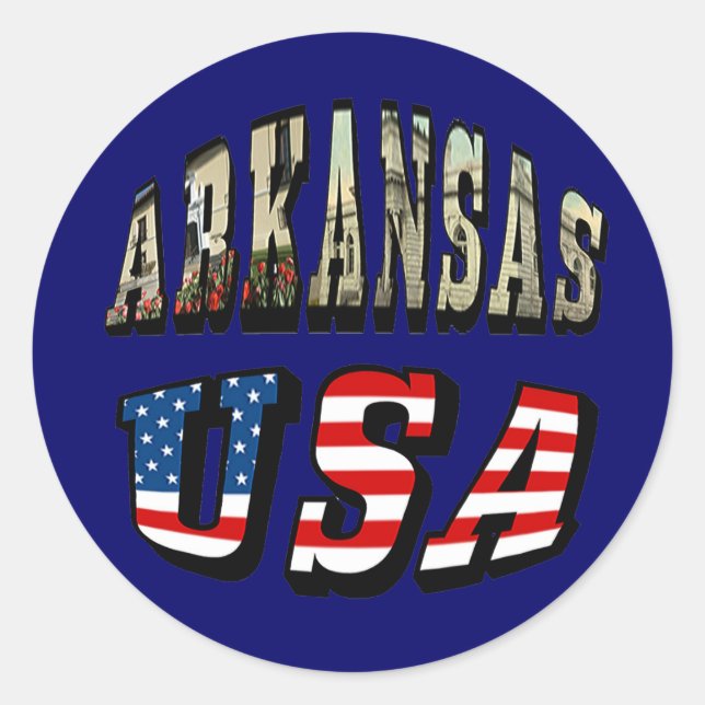 Sticker Rond Arkansas Picture et USA Flag Text (Devant)