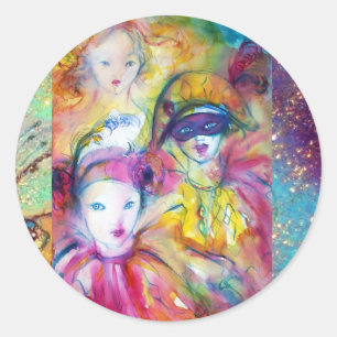 STICKER ROND ARLECCHINO PIERO ET COLOMBINA MASQUERADE PARTI