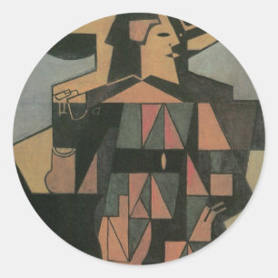 Sticker Rond Arlequin de Juan Gris, Art cubiste vintage