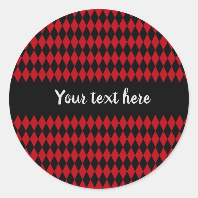 Sticker Rond Arlequin Vintage rouge et noir (Devant)