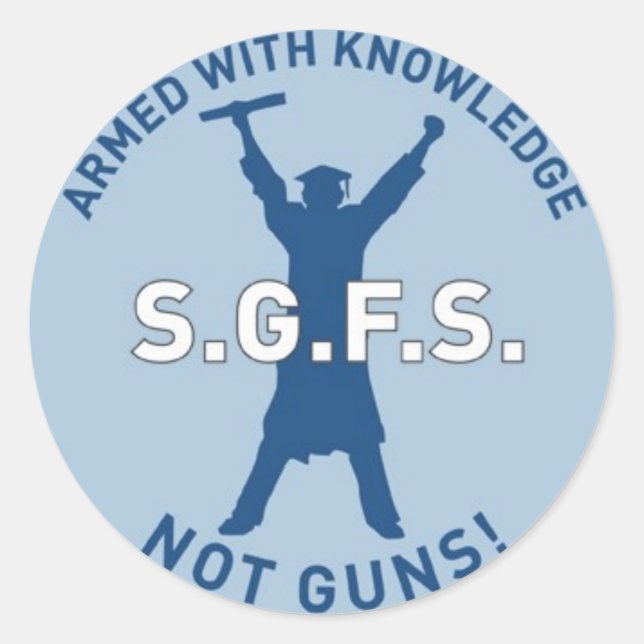 Sticker Rond Armé avec le savoir (Devant)