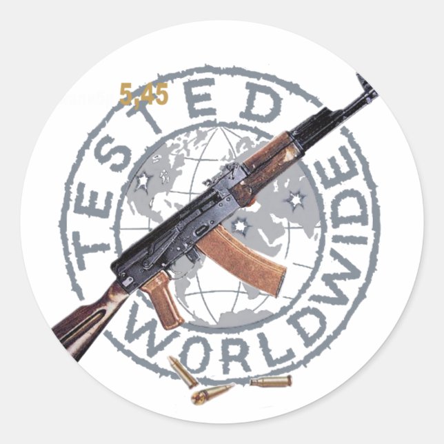 STICKER ROND ARMÉE RARE AK-47 RUSSE KALASHNIKOV GUN MILITAIRE (Devant)
