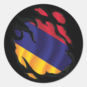 Sticker Rond Arménie Drapeau déchiré
