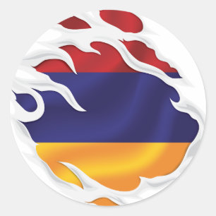 Sticker Rond Arménie Drapeau déchiré