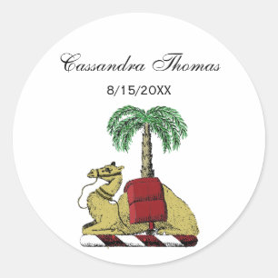 Sticker Rond Armoiries de couleur palmier chameau héraldique