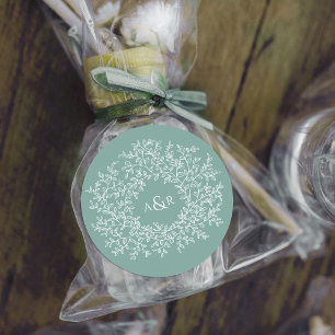 Sticker Rond Armoiries de mariage cercle vert de feuilles de sa