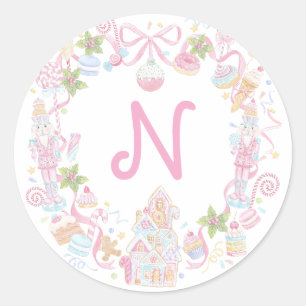 Sticker Rond Armoiries de monogramme de friandises de vacances 