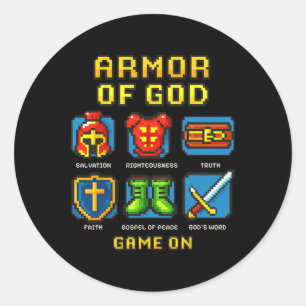 Sticker Rond Armor De Dieu Pixel Faith Christian Vidéo Jeu