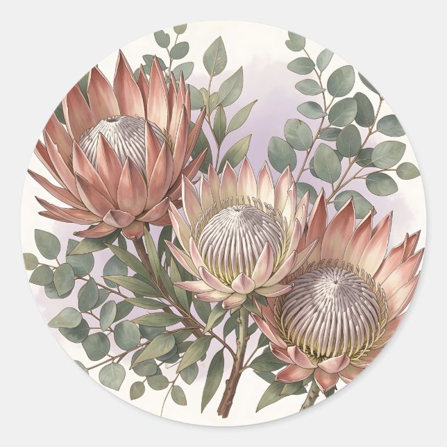Sticker Rond Arrangement botanique d'eucalyptus et de protée ro (Devant)