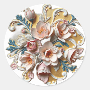 Sticker Rond Arrangement floral Pastel avec courbes artistiques