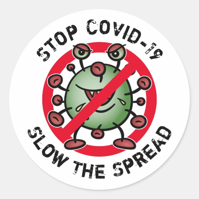 Sticker Rond Arrêter Covid-19 Corona Virus Drôle avertissement  (Devant)