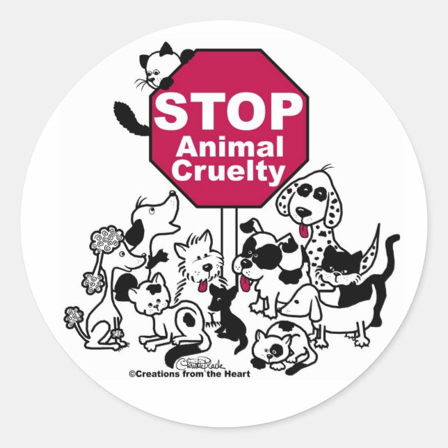 Sticker Rond Arrêter la cruauté envers les animaux (Devant)