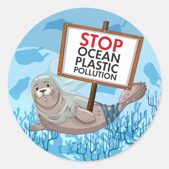Sticker Rond Arrêter la pollution plastique des océans ("Stop Ocean Plastic Pollution")