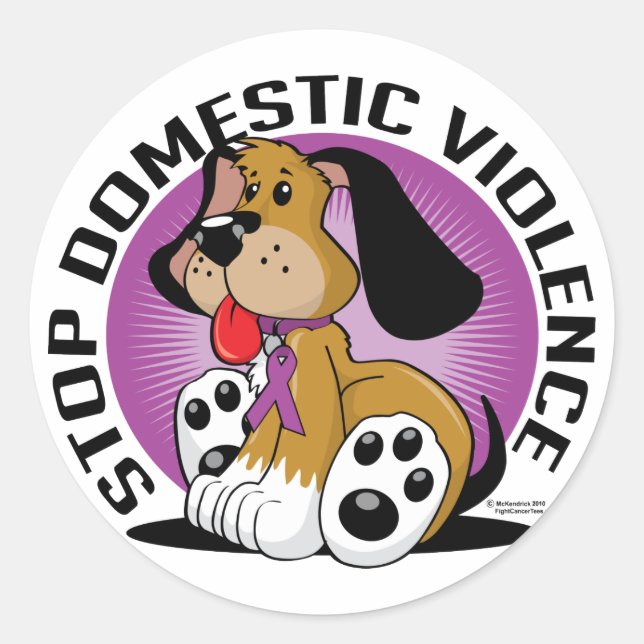 Sticker Rond Arrêter la violence domestique chien (Devant)