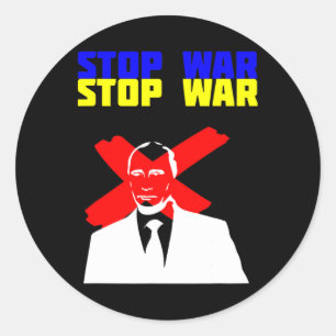Sticker Rond Arrêtez la guerre Anti Poutine Visage Drapeau ukra