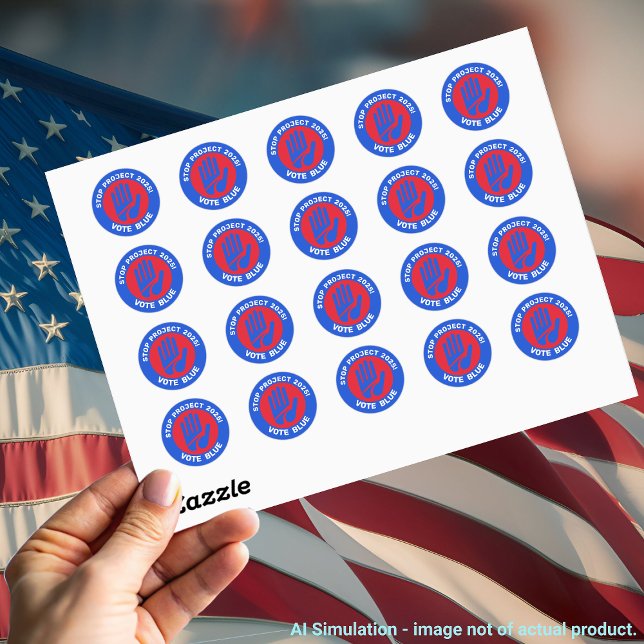Sticker Rond 'Arrêtez le projet 2025 ! ' Vote Blue - Protéger l (Créateur téléchargé)