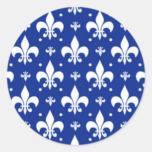Sticker Rond Arrière - plan bleu Fleur-de-lis Motif Design
