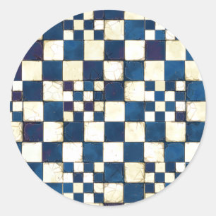 Sticker Rond Arrière - plan criqué bleu et blanc de texture de