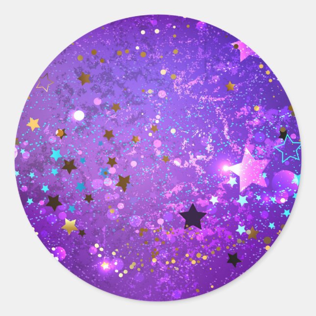 Sticker Rond Arrière - plan de feuille violet avec étoiles (Devant)