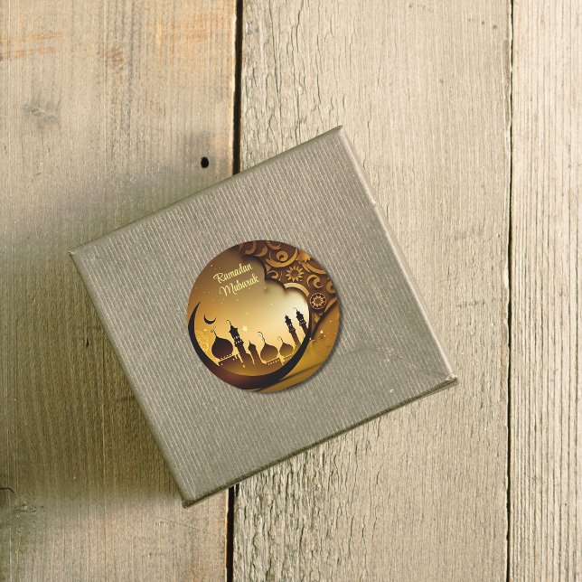 Sticker Rond Arrière - plan de la mosquée de nuit Ramadan Mouba (Créateur téléchargé)