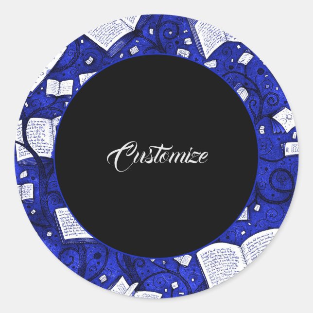 Sticker Rond Arrière - plan de livres bleus (Devant)