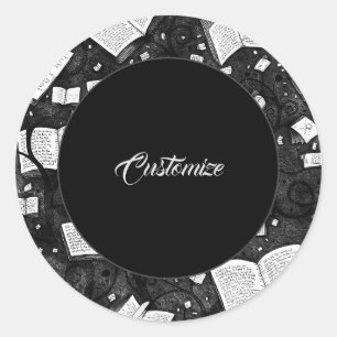 Sticker Rond Arrière - plan De Livres Noir Et Blanc