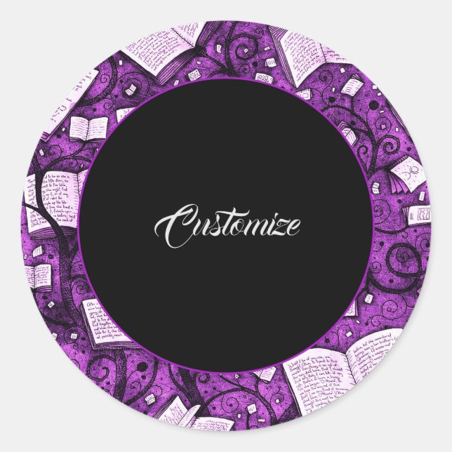 Sticker Rond Arrière - plan de livres roses (Devant)