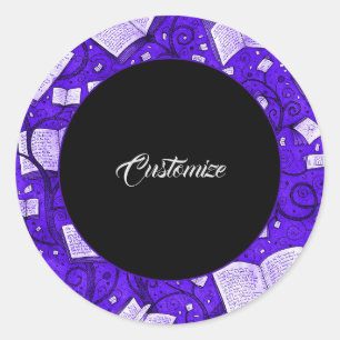 Sticker Rond Arrière - plan de livres violets