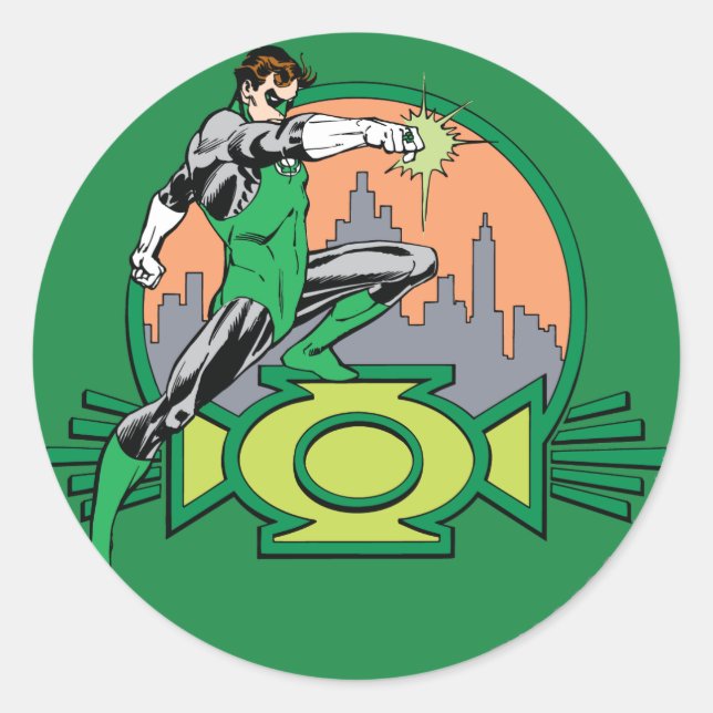 Sticker Rond Arrière - plan et logo de Green Lantern City (Devant)