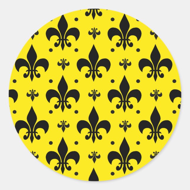 Sticker Rond Arrière - plan Jaune Fleur-de-lis Motif Design (Devant)