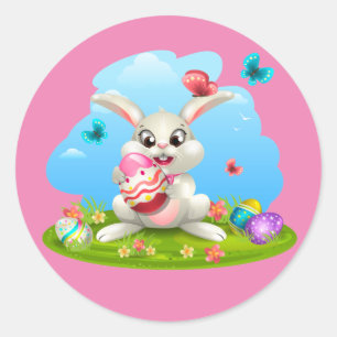 Sticker Rond Arrière - plan lapin de Pâques
