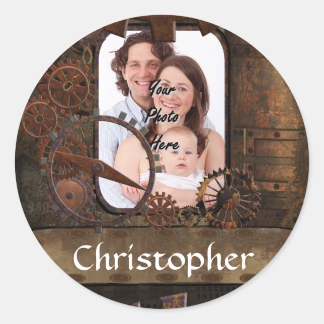 Sticker Rond Arrière - plan photo Steampunk (Devant)