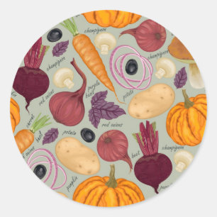 Sticker Rond Arrière - plan rétro de légumes frais