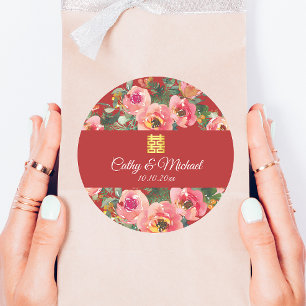 Sticker Rond Arrière - plan rose double bonheur symbole