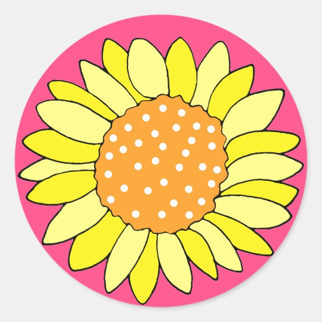 Sticker Rond Arrière - plan rose tournesol dessiné à la main (Devant)