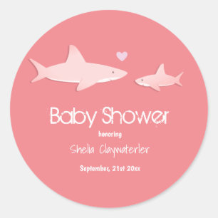 Sticker Rond Arrière - plan rose uni aux requins Baby shower