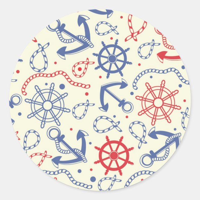 Sticker Rond Arrière - plan rouge et marine avec ancre (Devant)